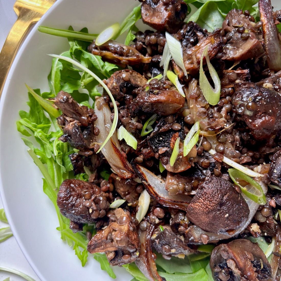 Miso Butter Mushrooms with Crispy Lentils