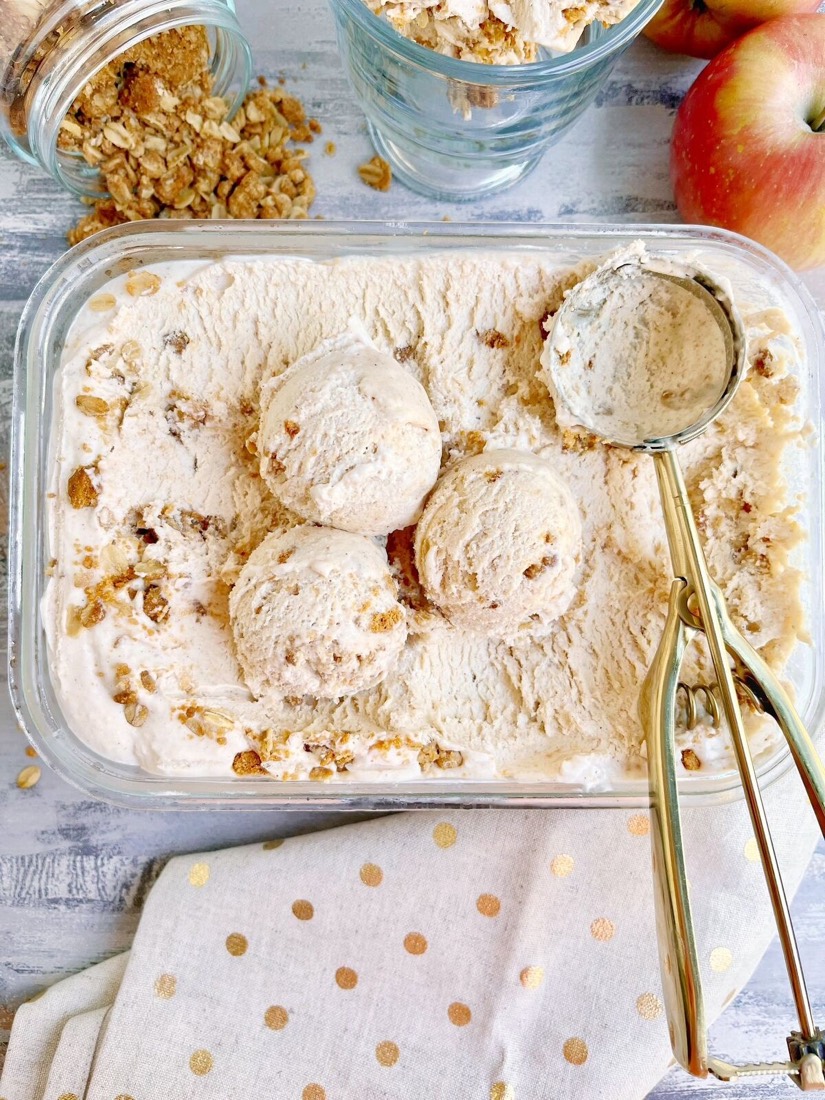 No Churn Apple Butter Ice Cream With Oat Crumble