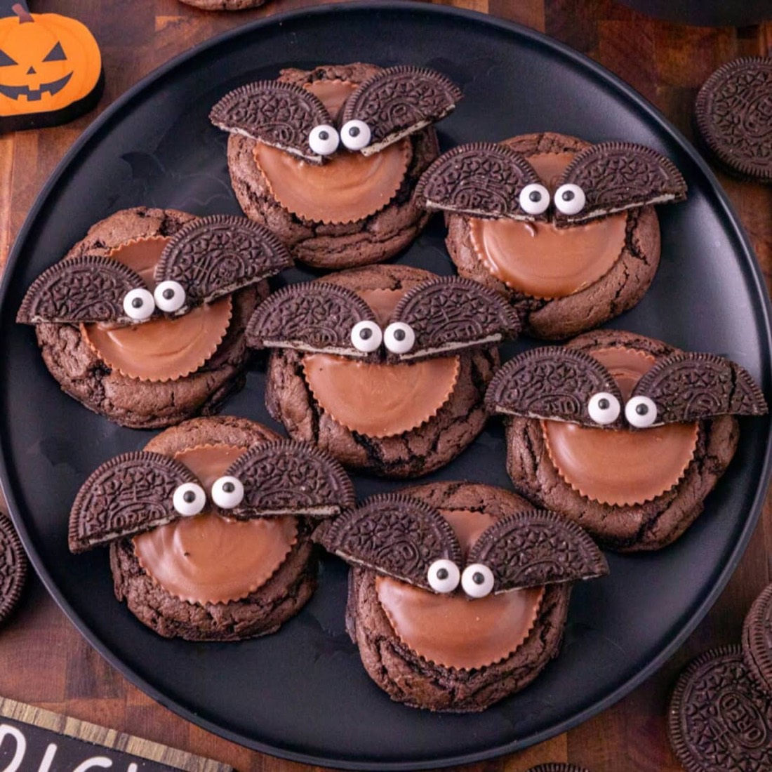 Oreo Bat Cookies Made With Cake Mix and Reese's Cups