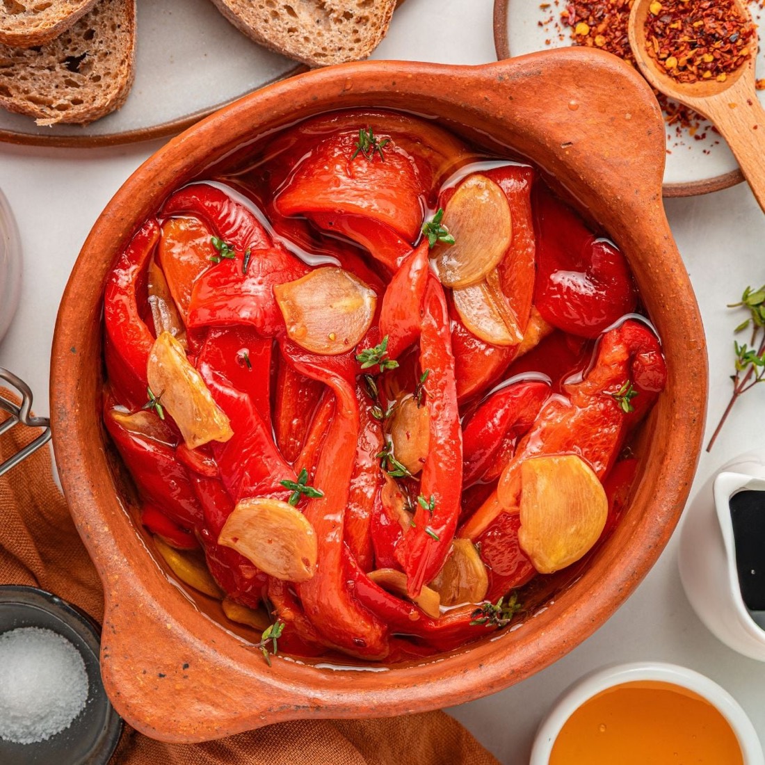 Roasted Red Peppers With Honey, Garlic, and Thyme