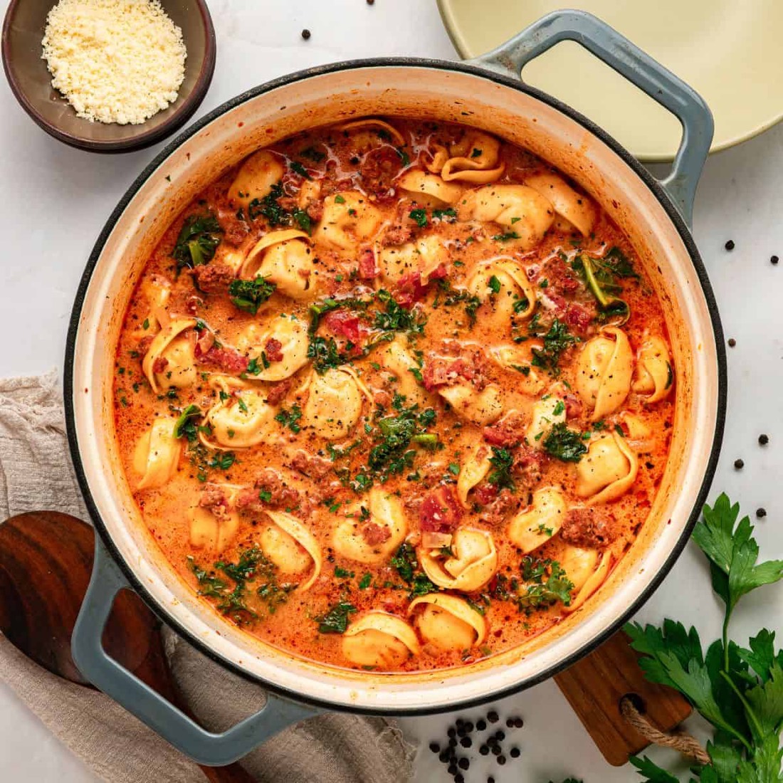 Creamy Tuscan Tortellini Soup with Sausage and Spinach